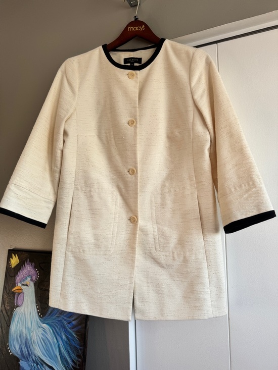Talbots Jackets & Blazers - TALBOTS Petites Cream & Black Contrast Trim Spring Coat Old Money Aesthetic
